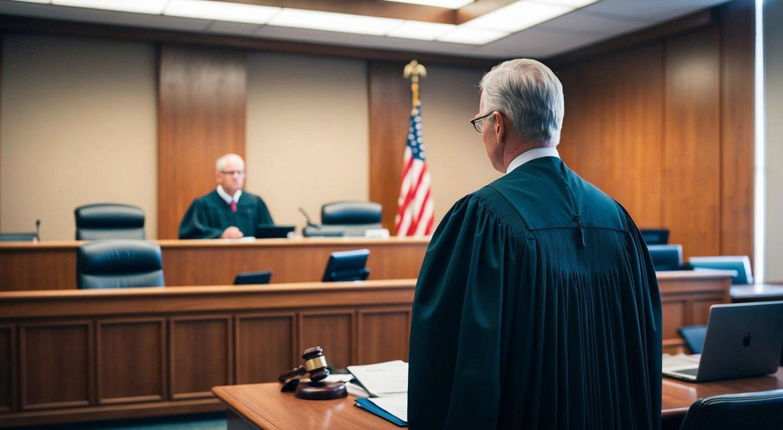 A courtroom with a judge presiding over a DUI case in Arizona